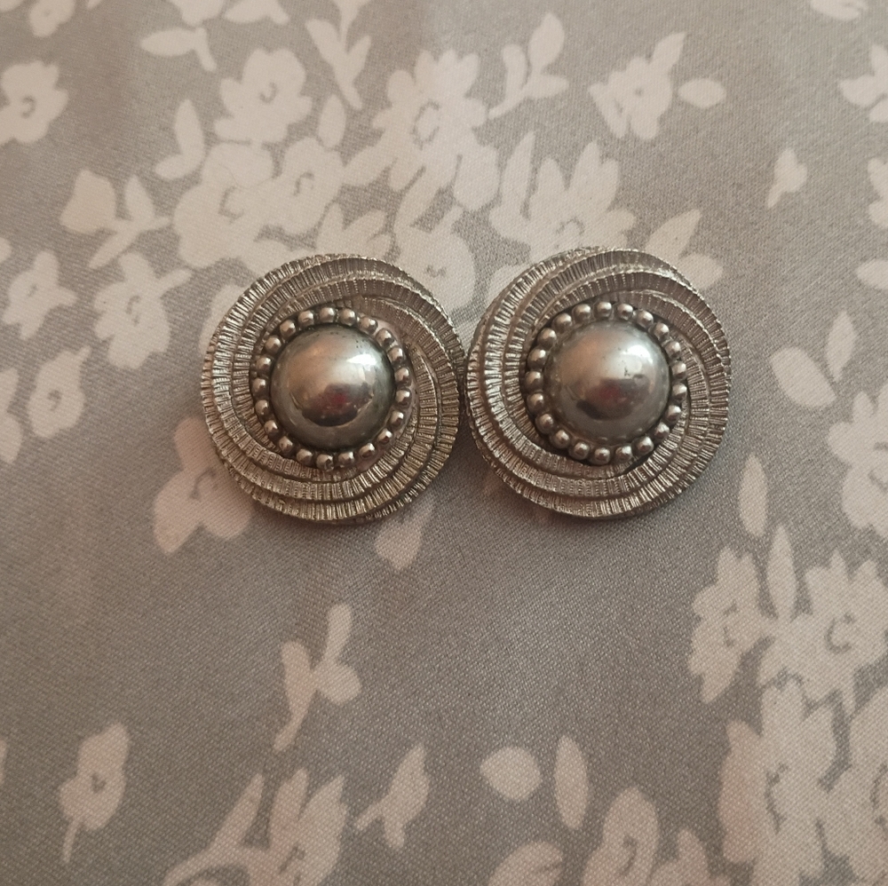 Vintage Silver Button Earrings - Women Jewelry